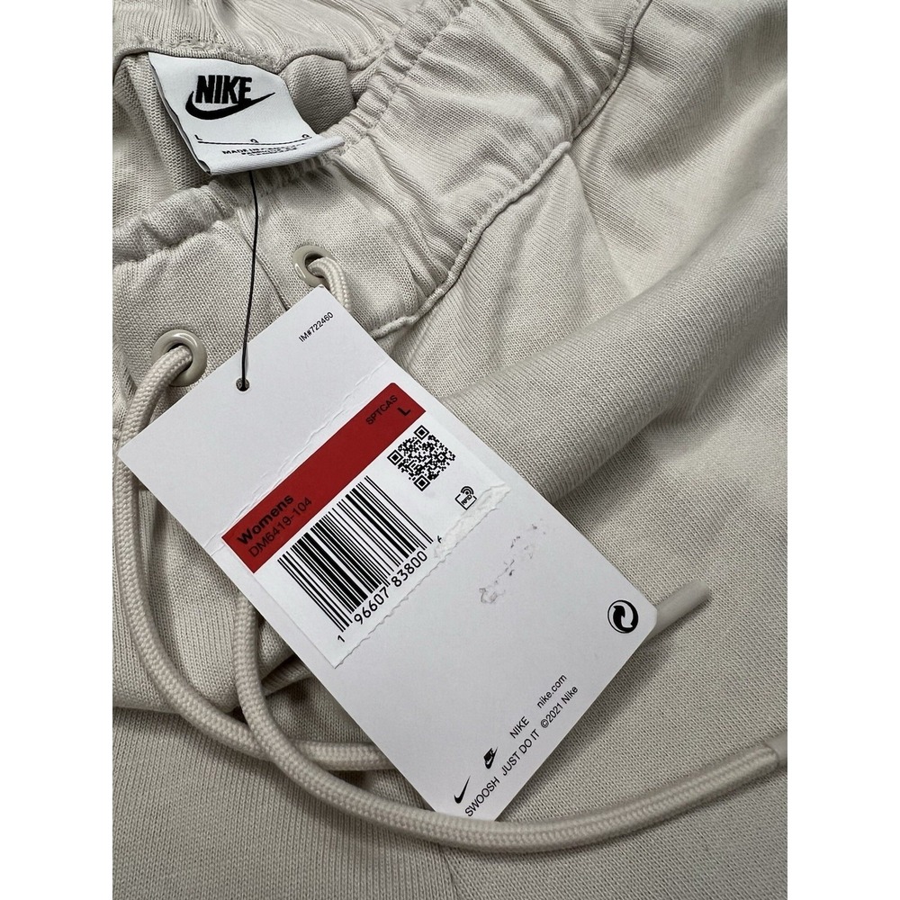 New Nike Loose Fit Mid-Rise Joggers Womens Large Beige Sweatpants Swoosh Logo - Picture 5 of 9